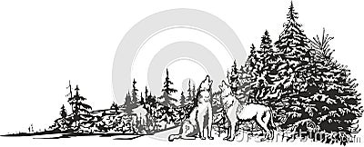 Howling wolves Vector Illustration