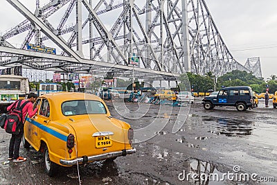 HOWRAH, INDIA - OCTOBER 27, 2016: View of Howrah Bridge, suspended span bridge over the Hooghly River in West Bengal Editorial Stock Photo