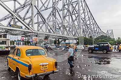 HOWRAH, INDIA - OCTOBER 27, 2016: View of Howrah Bridge, suspended span bridge over the Hooghly River in West Bengal Editorial Stock Photo