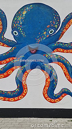 Howth school fish. Wall painting octopus Editorial Stock Photo