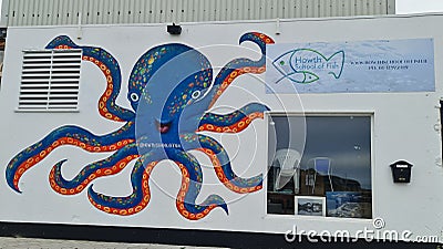 Howth school fish. Wall painting octopus Editorial Stock Photo