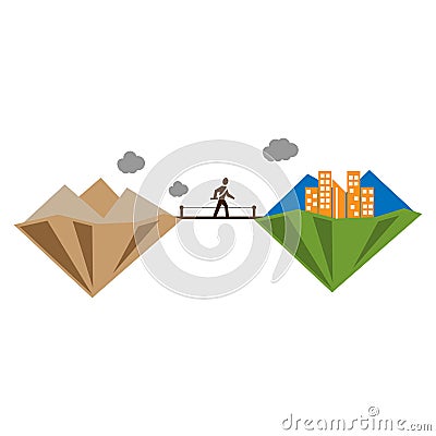 Illustration of people going from village to city. find a job. change from poor to rich Vector Illustration