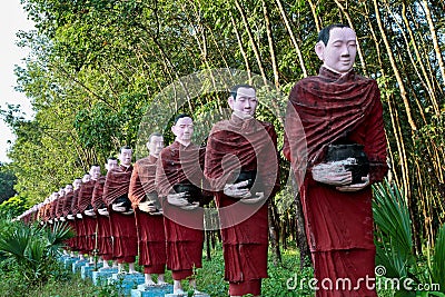 Hpa-an, Myanmar - Nov 05, 2019: Buddhist monks statues at Kaw Ka Thaung cave Editorial Stock Photo