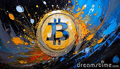 bitcoin wall art - bitcoin print - bitcoin poster - bitcoin painting digital art, Crypto wall art, Crypto print, crypto poster Stock Photo