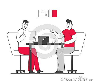 Hr Department Employee Reading Candidate Resume for Interview and Work Employment. Negotiation with Future Worker Vector Illustration