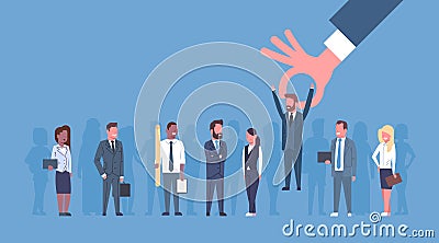 Hr Hand Pick Businessman Of Group Of Business People Candidate Recruitment Concept Vector Illustration