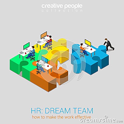 HR human relations dream team flat 3d web isometric concept Vector Illustration