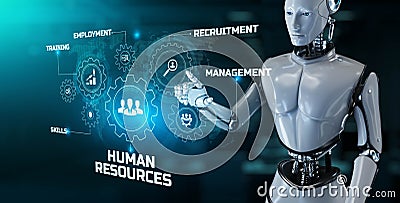 HR Human resources automation RPA. Robot pressing button on screen 3d render Stock Photo