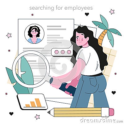 HR manager concept. Idea of recruitment and employee effectiveness Vector Illustration
