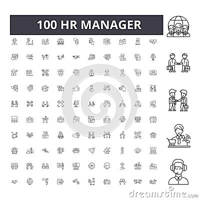 Hr manager line icons, signs, vector set, outline illustration concept Vector Illustration