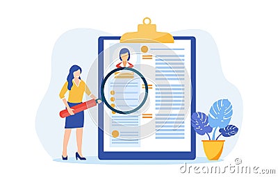 HR manager looking through a magnifying glass Vector Illustration