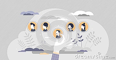 HR personnel selection with hiring best members for work tiny person concept Vector Illustration