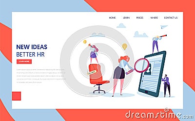 Hr Recruit Hire Talent Landing Page Template. Vacant Business Job Sign on Chair. Character Search Resume of Employee Vector Illustration