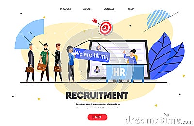 Hr, Recruitment Agency. Web Banner, Landing Page Vector Illustration