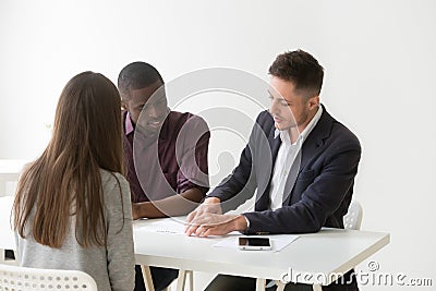 HR team considering candidate cv during recruitment process Stock Photo