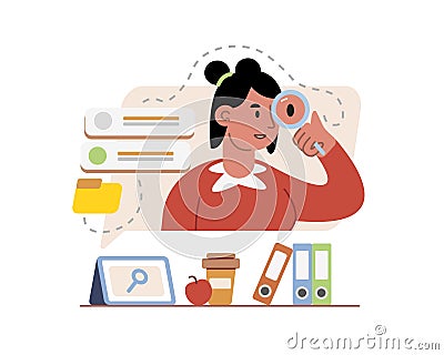 Illustration of HR manager selecting candidates for work or study with magnifying glass Vector Illustration
