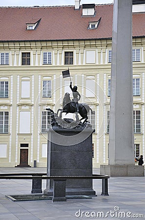 Hradcany courtyard St George statue from Prague in Czech Republic Stock Photo