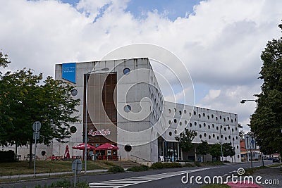 Hradec Kralove, Czech Republic - July 22, 2023 - The Research Library. Modern interior with round windows Editorial Stock Photo