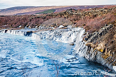 Hraunfossar waterfall, Iceland. Autumn landscape. Stock Photo