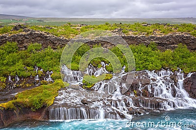 Hraunfossar waterfalls or Lava Falls, Iceland. Beautiful summer landscape Stock Photo