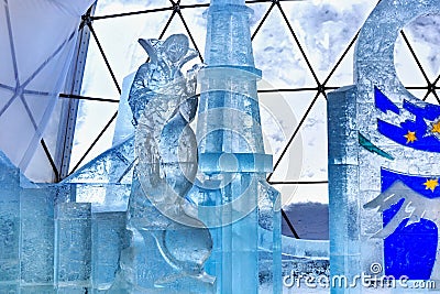 HREBIENOK, SLOVAKIA - JANUARY 07, 2015: Ice sculptures in the Hrebienok Tatras House. Hrebienok is a popular ski and hiking Editorial Stock Photo