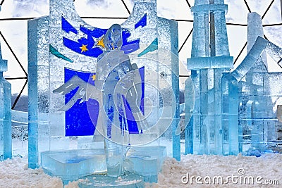 HREBIENOK, SLOVAKIA - JANUARY 07, 2015: Ice sculptures in the Hrebienok Tatras House. Hrebienok is a popular ski and hiking Editorial Stock Photo