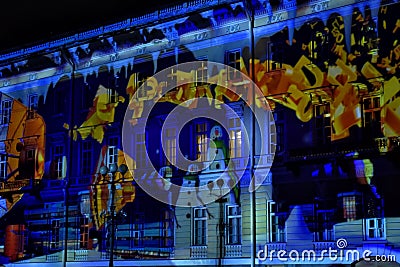 Hristmas colorful light show at the Palace Square Editorial Stock Photo