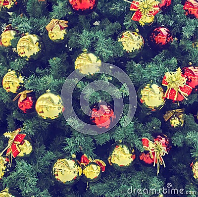 Ð¡hristmas tree with decorations, defoused holiday background Stock Photo