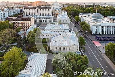 Hrushevsky Street near Verkhovna Rada in evening Editorial Stock Photo