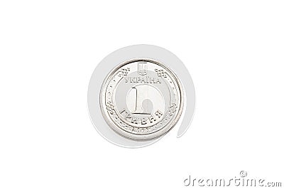 1 hryvnia coin close-up on a white isolated background. Ukrainian coins Stock Photo