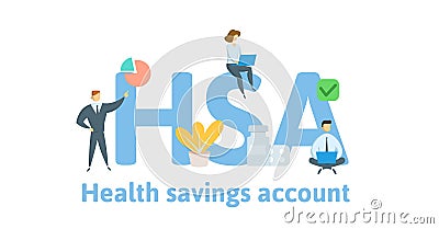 HSA, Health Savings Account. Concept with keywords, letters and icons. Flat vector illustration. Isolated on white Vector Illustration