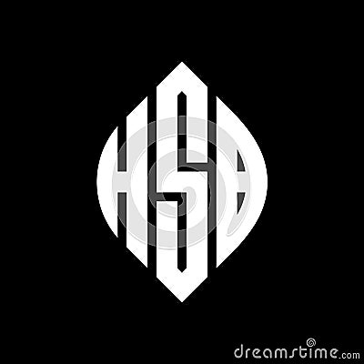 HSB circle letter logo design with circle and ellipse shape. HSB ellipse letters with typographic style. The three initials form a Vector Illustration