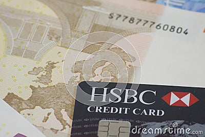 HSBC credit card on Euro note Editorial Stock Photo