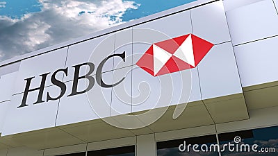 HSBC logo on the modern building facade. Editorial 3D rendering Editorial Stock Photo