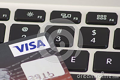 HSBC Visa credit card on computer keyboard Editorial Stock Photo
