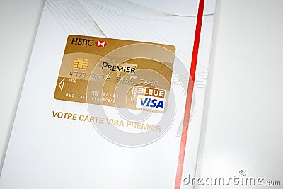 HSBC Visa Premier luxury card white envelope with HSBC logotype on it Editorial Stock Photo