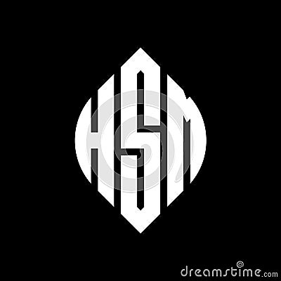 HSM circle letter logo design with circle and ellipse shape. HSM ellipse letters with typographic style. The three initials form a Vector Illustration