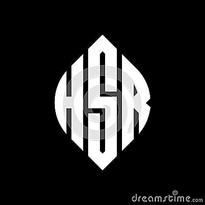 HSR circle letter logo design with circle and ellipse shape. HSR ellipse letters with typographic style. The three initials form a Vector Illustration
