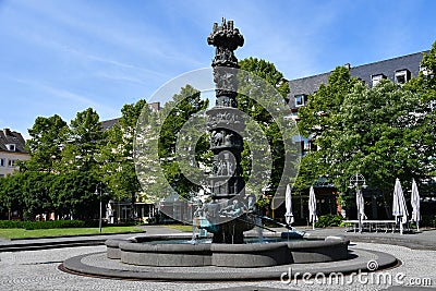 Hstorical column on fountain in Koblenz Editorial Stock Photo