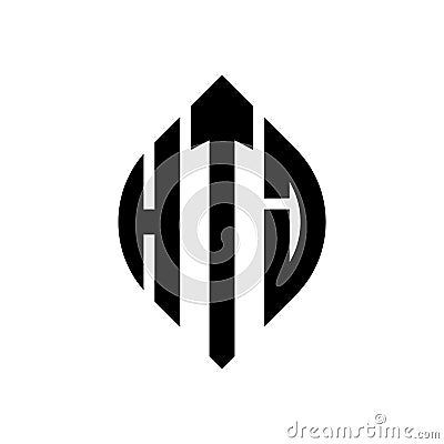 HTJ circle letter logo design with circle and ellipse shape. HTJ ellipse letters with typographic style. The three initials form a Vector Illustration