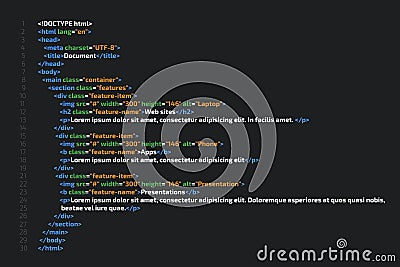 HTML code website. Coding, programming concept. Vector Illustration