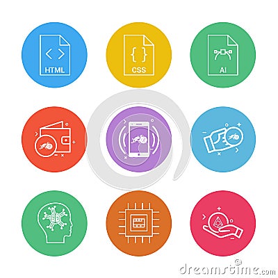 html , css , ai , wallet, mobile ,crypto currency , money , ic, Vector Illustration