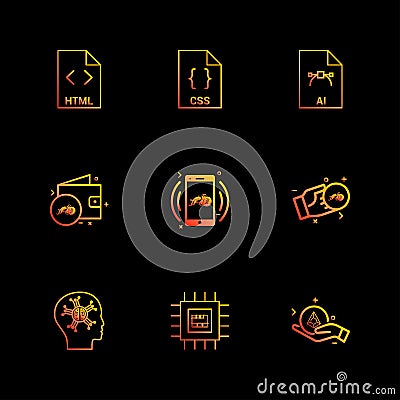 html , css , ai , wallet, mobile ,crypto currency , money , ic Vector Illustration