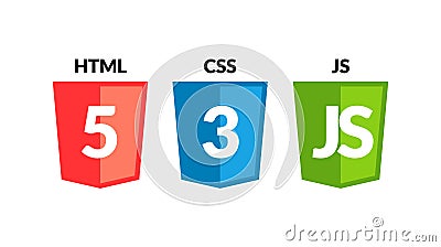 HTML5 CSS3 JS icon set. Web development logo icon set of html, css and javascript, programming symbol Vector Illustration