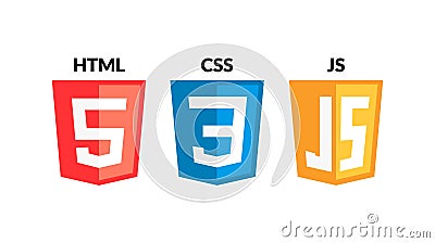 HTML5 CSS3 JS icon set. Web development logo icon set of html, css and javascript, programming symbol Vector Illustration