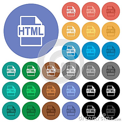HTML file format round flat multi colored icons Stock Photo