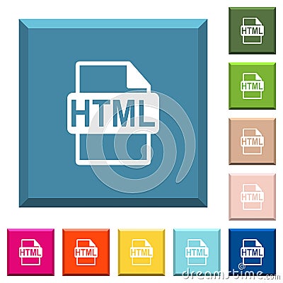 HTML file format white icons on edged square buttons Stock Photo