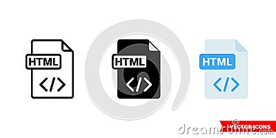HTML file icon of 3 types. Isolated vector sign symbol. Vector Illustration
