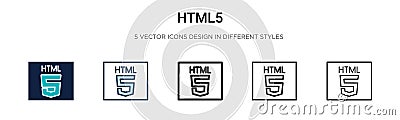 Html5 icon in filled, thin line, outline and stroke style. Vector illustration of two colored and black html5 vector icons designs Vector Illustration