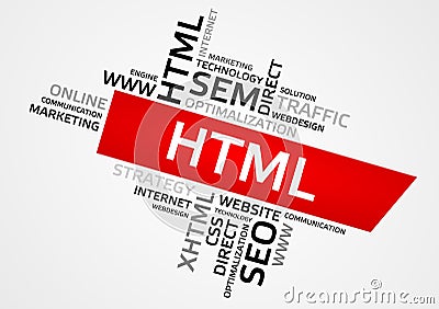 HTML word cloud, tag cloud, vector graphics Stock Photo